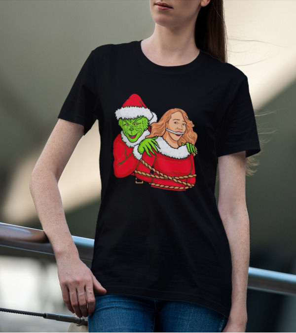 Grinch Ties Up Mariah Carey Christmas Santa Costume T-Shirt