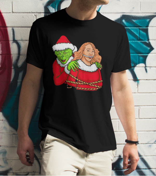 Grinch Ties Up Mariah Carey Christmas Santa Costume T-Shirt