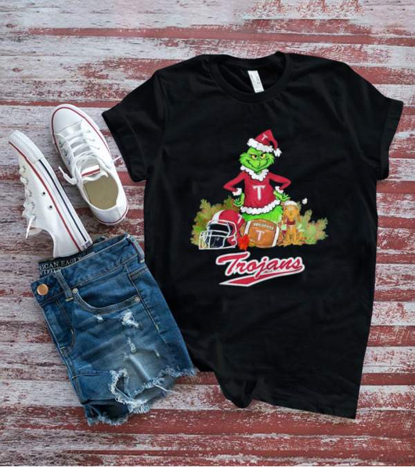 Grinch Troy Trojans Christmas Football Festive Scene T-Shirt