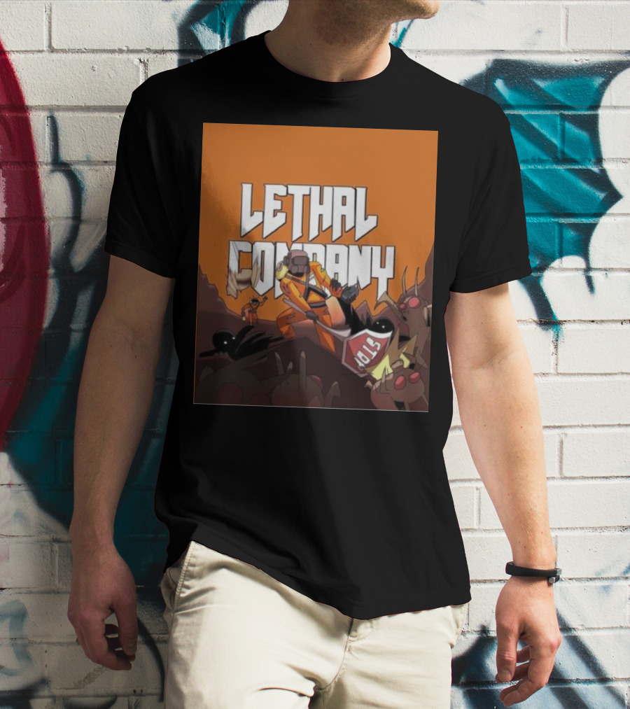 Lethal Company Stop Sign Creature Battle Scene T-Shirt