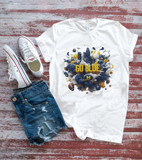 Go Blue Michigan Wolverines City Skyline Football Elements T-Shirt