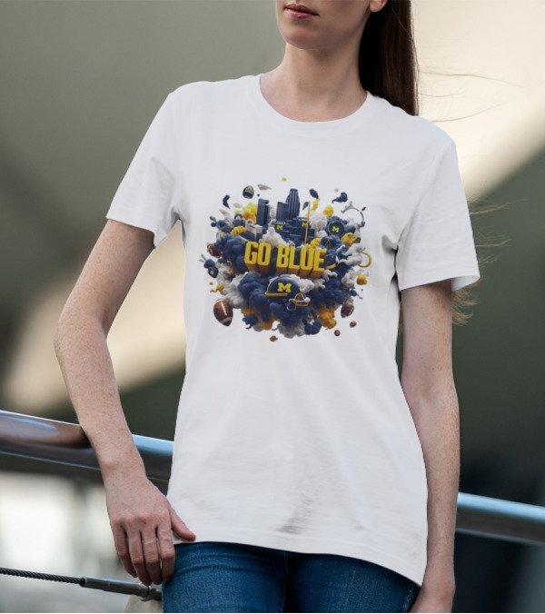 Go Blue Michigan Wolverines City Skyline Football Elements T-Shirt
