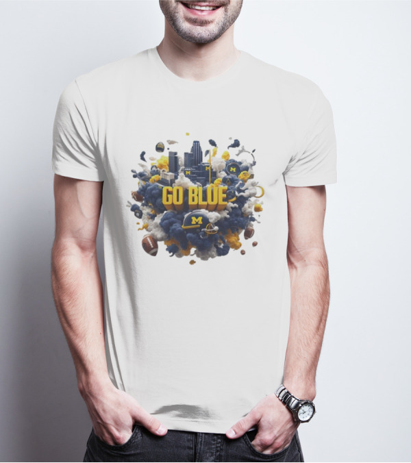 Go Blue Michigan Wolverines City Skyline Football Elements T-Shirt
