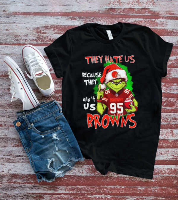 Myles Garrett Grinch They Hate Us Because They Ain't Us Browns NFL Football 95 Santa Hat T-Shirt