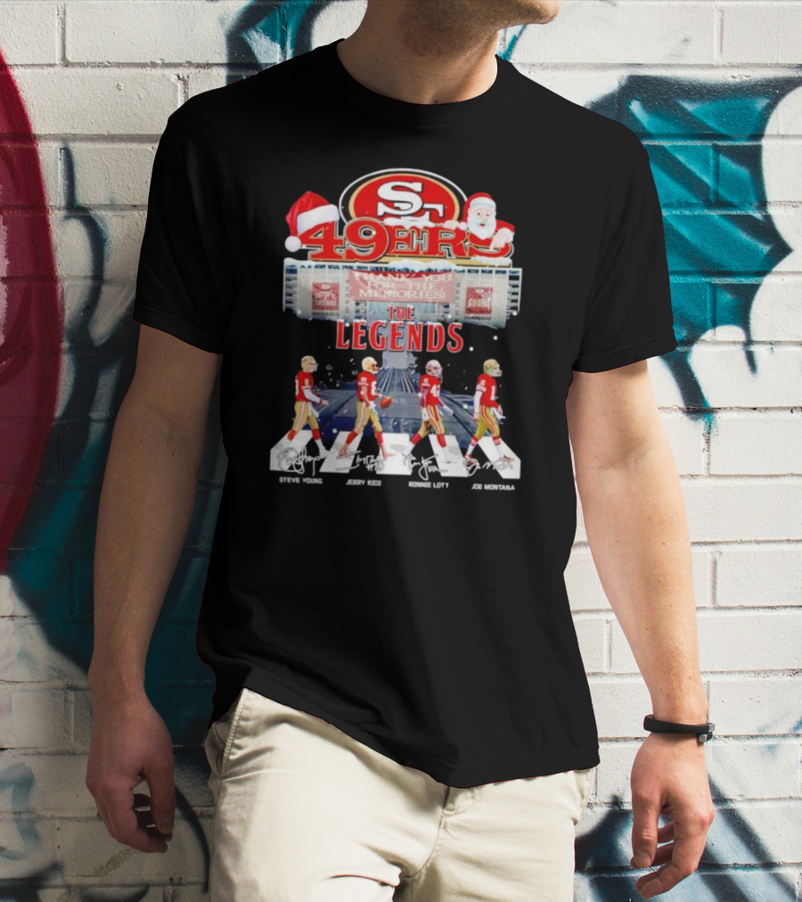 49ers The Legends Abbey Road Steve Young Jerry Rice Ronnie Lott Joe Montana Christmas Signatures T-Shirt