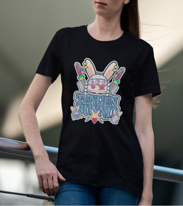 Tengen Bunnii Gang Anime Rabbit Warrior With Gem Headband And Swords T-Shirt
