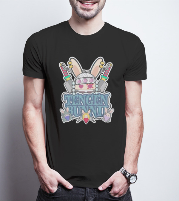 Tengen Bunnii Gang Anime Rabbit Warrior With Gem Headband And Swords T-Shirt
