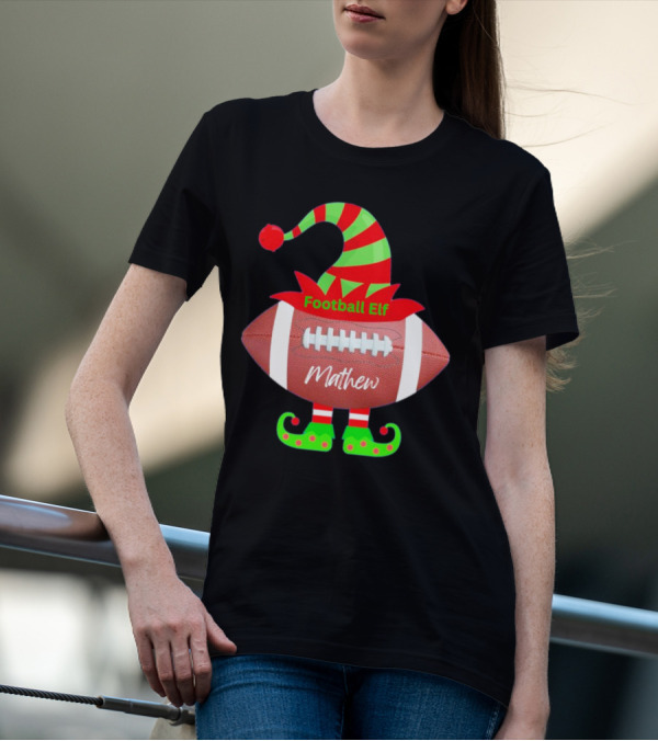 Football Elf Mathew Christmas Custom Name T-Shirt