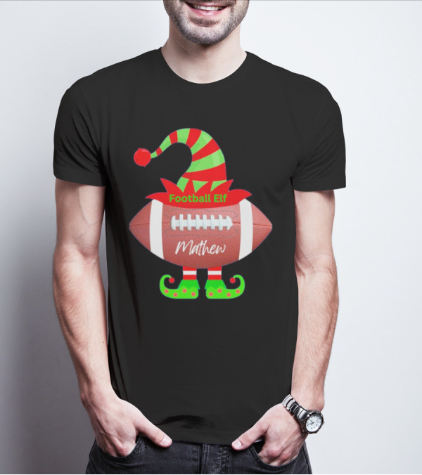 Football Elf Mathew Christmas Custom Name T-Shirt