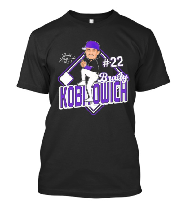 Brady Kobitowich #22 Baseball Cartoon Character Purple Cap 2023-2024 T-Shirt