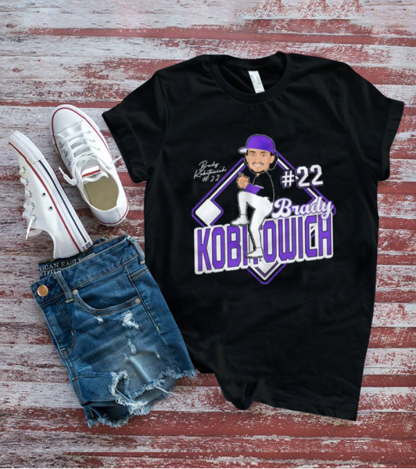 Brady Kobitowich #22 Baseball Cartoon Character Purple Cap 2023-2024 T-Shirt