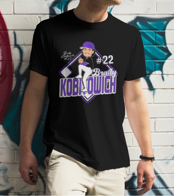 Brady Kobitowich #22 Baseball Cartoon Character Purple Cap 2023-2024 T-Shirt