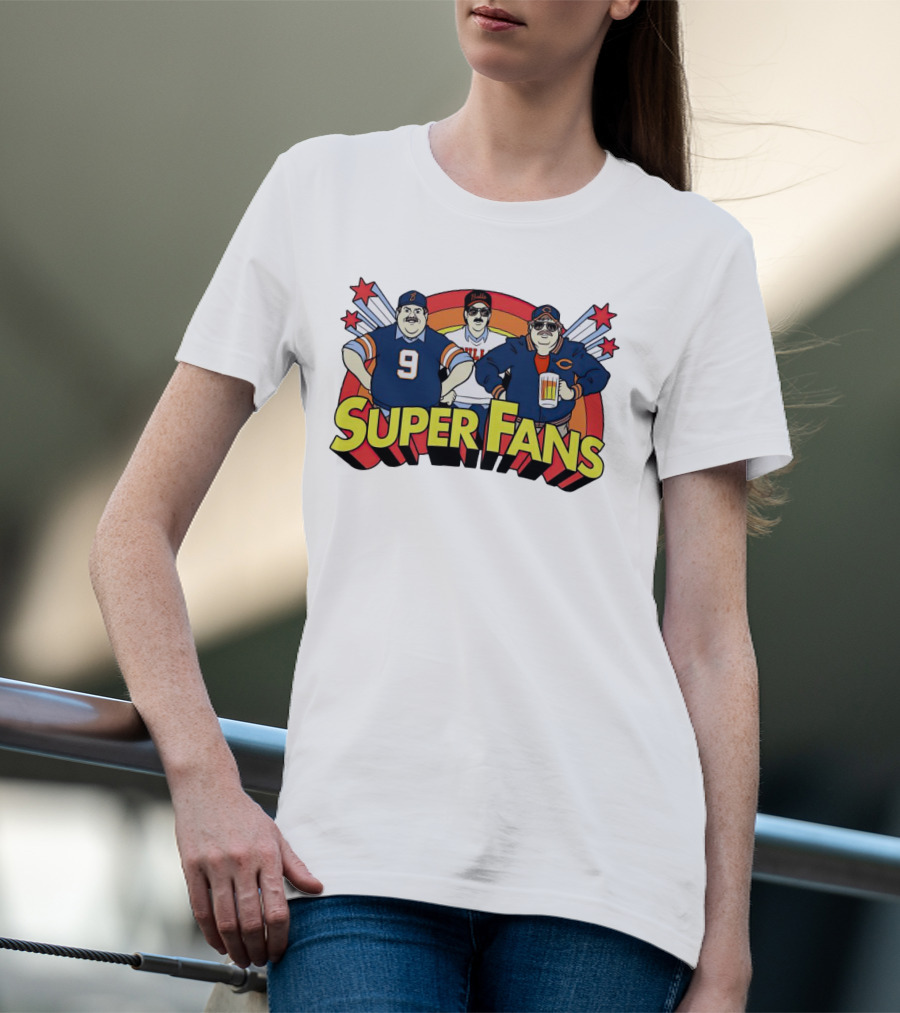 Chicago Bears Super Fans Three Illustrated Characters In Jerseys T-Shirt