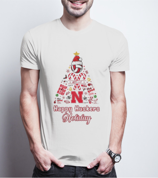 Happy Huskers Holiday Christmas Tree The Good Life T-Shirt