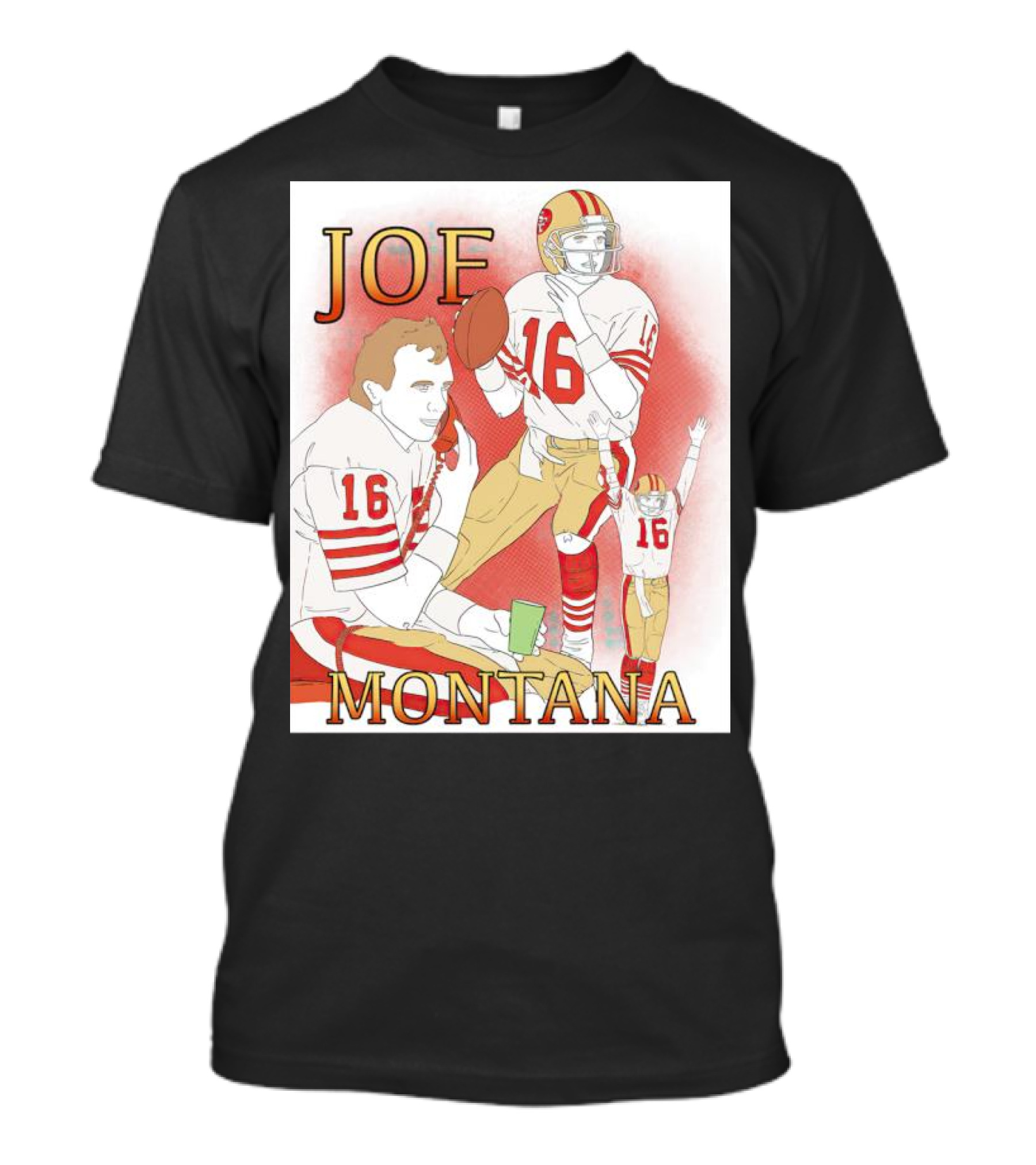 Joe Montana Football Quarterback Collage 16 Red And Gold T-Shirt