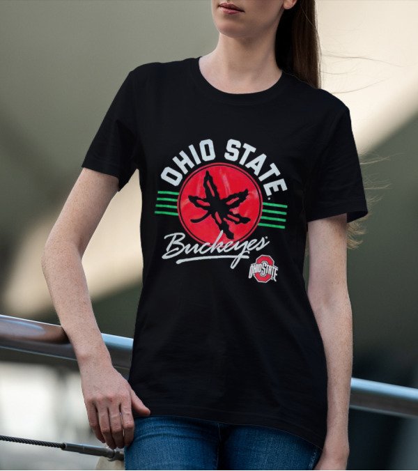 Ohio State Buckeyes Leaf Logo Red Circle Emblem Mark T-Shirt