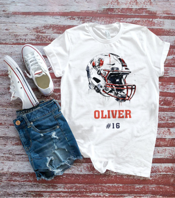 Oliver Personalized Helmet Football Custom Name #16 T-Shirt