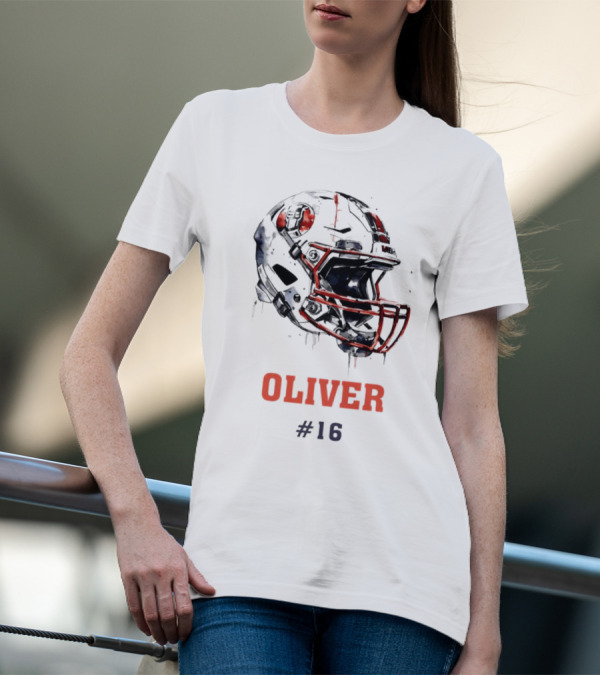 Oliver Personalized Helmet Football Custom Name #16 T-Shirt