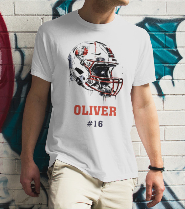 Oliver Personalized Helmet Football Custom Name #16 T-Shirt