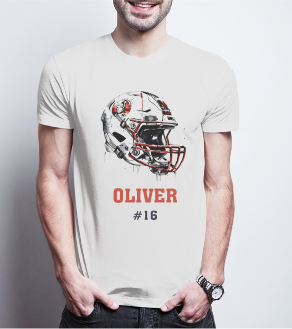 Oliver Personalized Helmet Football Custom Name #16 T-Shirt
