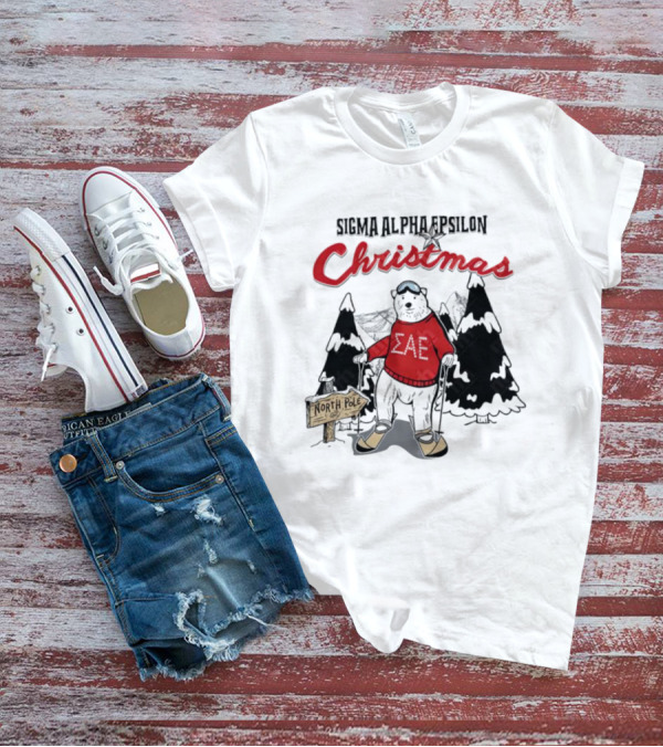 Sigma Alpha Epsilon Christmas Polar Bear At North Pole Skiing T-Shirt