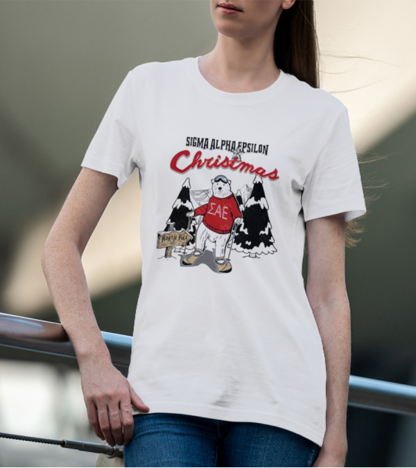 Sigma Alpha Epsilon Christmas Polar Bear At North Pole Skiing T-Shirt