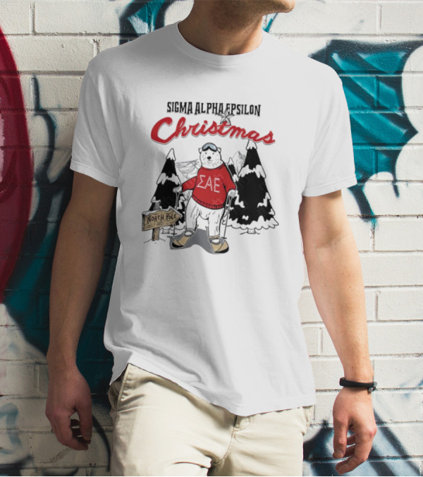 Sigma Alpha Epsilon Christmas Polar Bear At North Pole Skiing T-Shirt