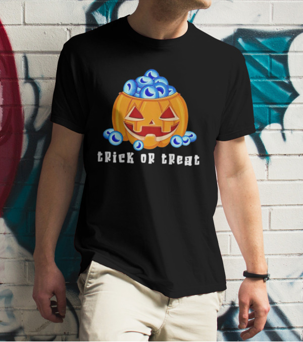 Trick Or Treat Pumpkin With Blue Eyeballs T-Shirt