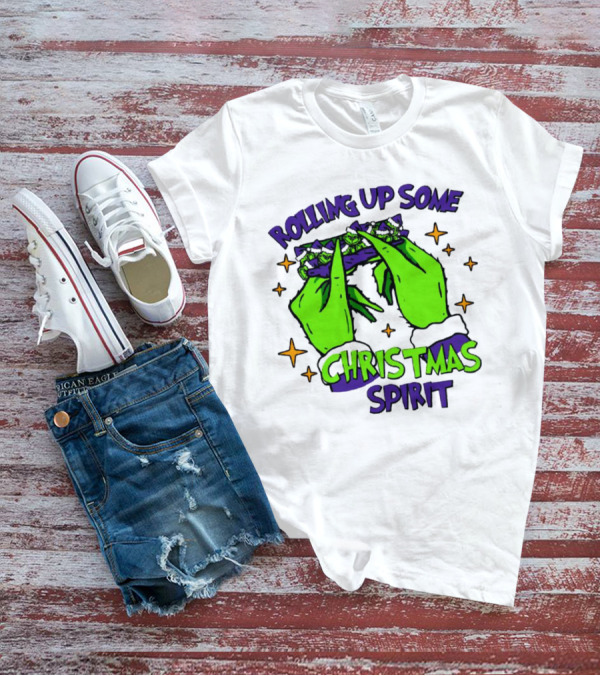 Rolling Up Some Christmas Spirit With Purple Grinch Hand T-Shirt