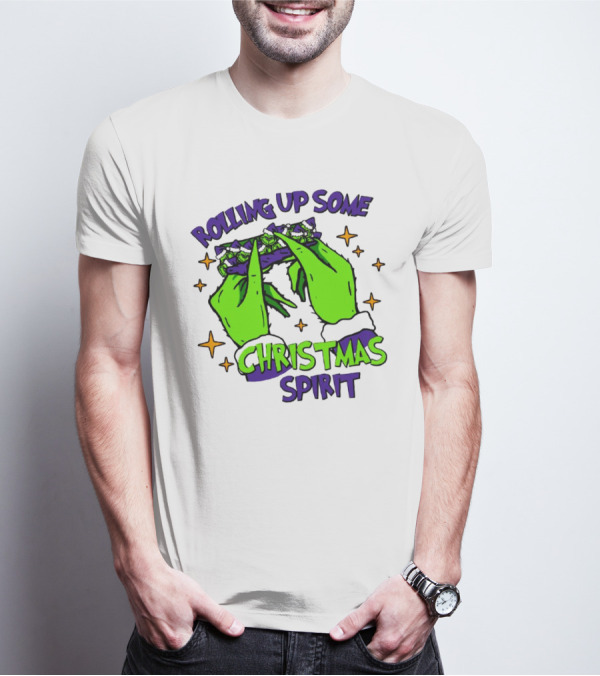 Rolling Up Some Christmas Spirit With Purple Grinch Hand T-Shirt