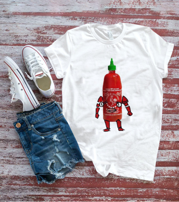 Sriracha Sauce Animated Bottle Character With Green Cap T-Shirt