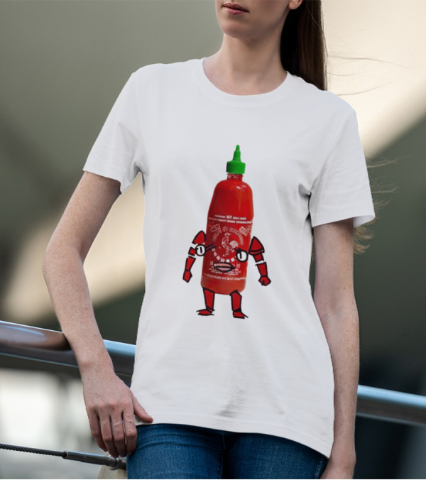 Sriracha Sauce Animated Bottle Character With Green Cap T-Shirt