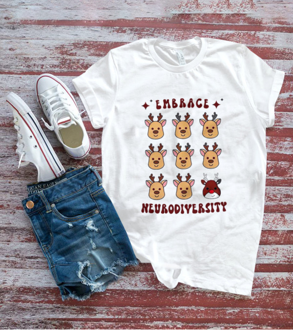 Embrace Neurodiversity Reindeer Faces Red Nose T-Shirt