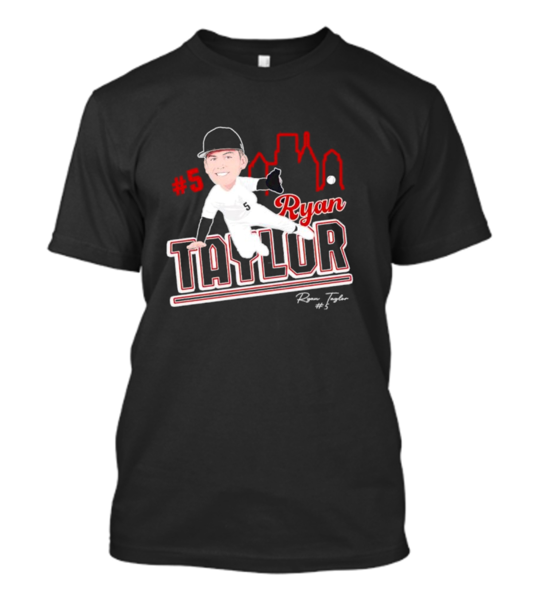 Ryan Taylor #5 Baseball Player Illustration Skyline T-Shirt