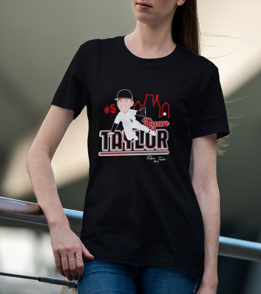 Ryan Taylor #5 Baseball Player Illustration Skyline T-Shirt