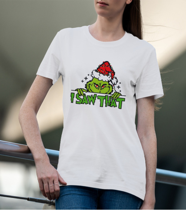 Santa Grinch I Saw That Christmas Pixel Art Holiday T-Shirt