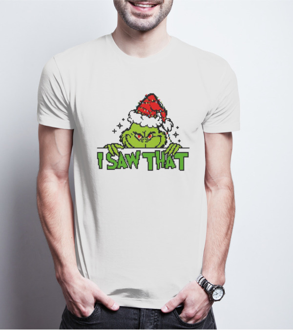 Santa Grinch I Saw That Christmas Pixel Art Holiday T-Shirt