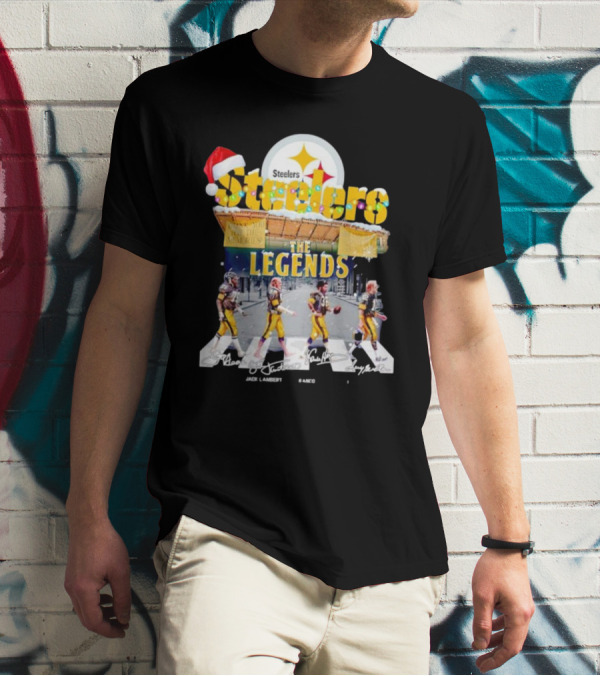 Steelers The Legends Abbey Road Joe Greene Jack Lambert Christmas Signatures T-Shirt