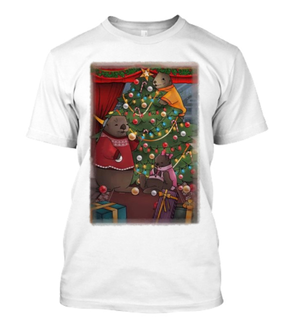 Tazz Talks Christmas Tree Celebrations With Adorable Bear Family Holiday Scene T-Shirt