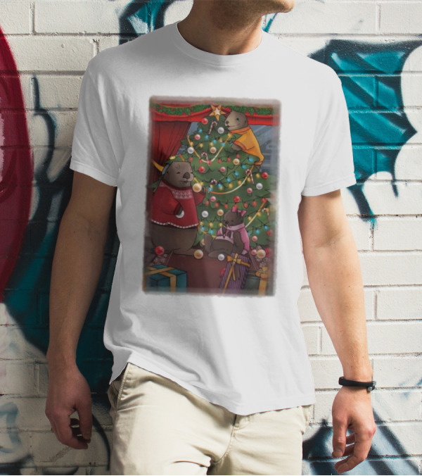 Tazz Talks Christmas Tree Celebrations With Adorable Bear Family Holiday Scene T-Shirt