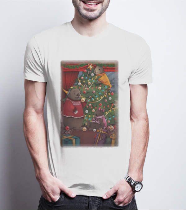 Tazz Talks Christmas Tree Celebrations With Adorable Bear Family Holiday Scene T-Shirt