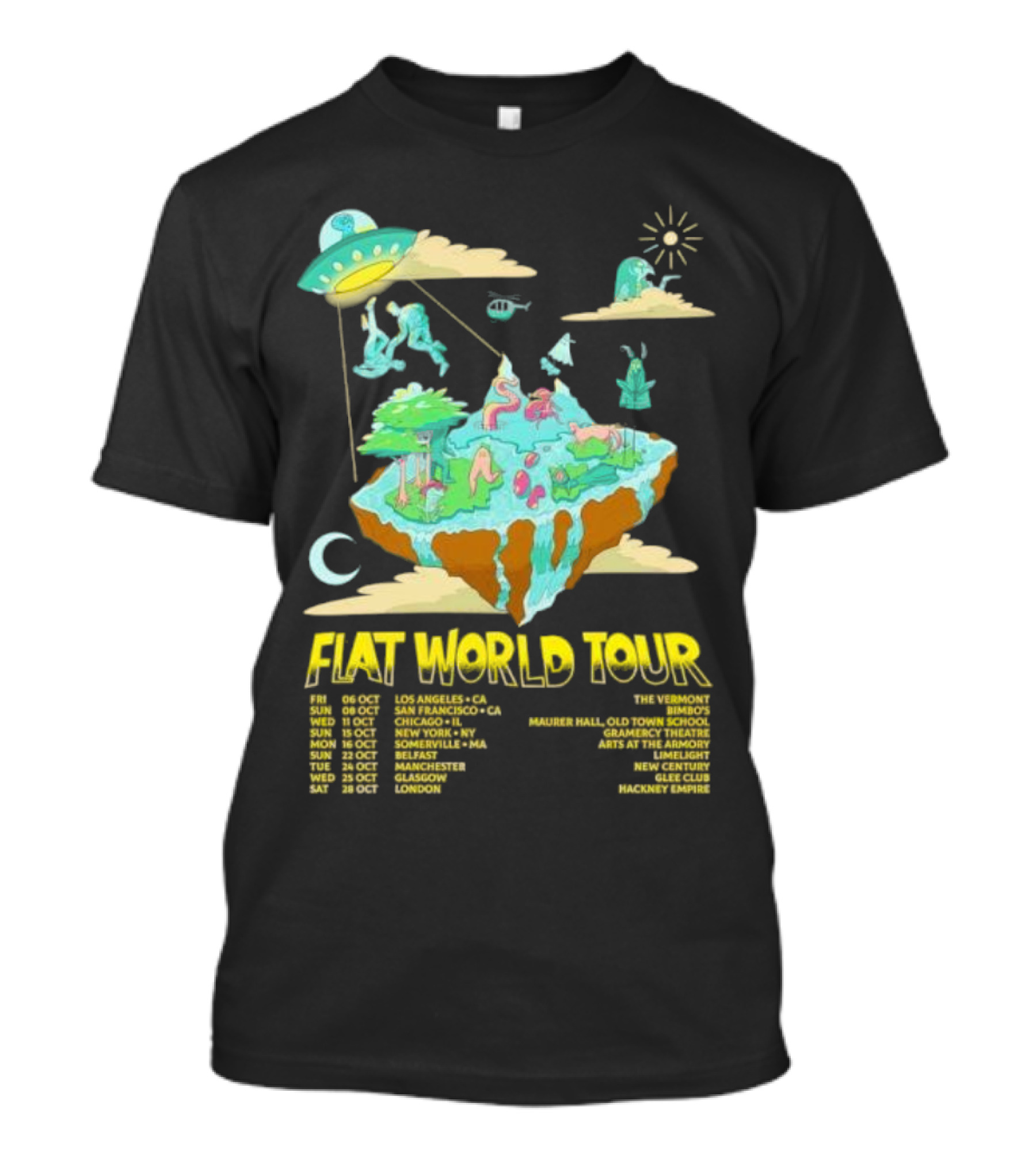 This Paranormal Life Flat World Tour Featuring Floating Islands And UFO With Tour Dates And Locations T-Shirt