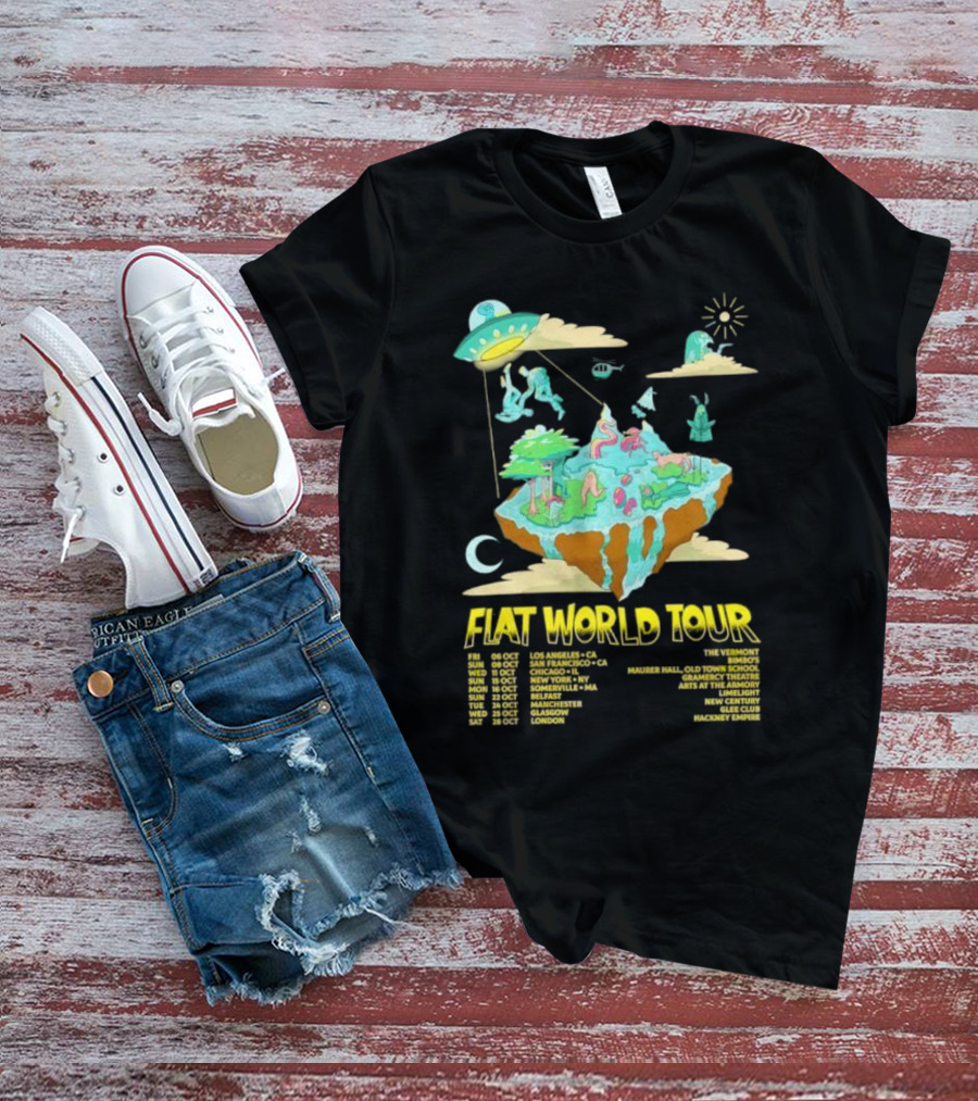 This Paranormal Life Flat World Tour Featuring Floating Islands And UFO With Tour Dates And Locations T-Shirt