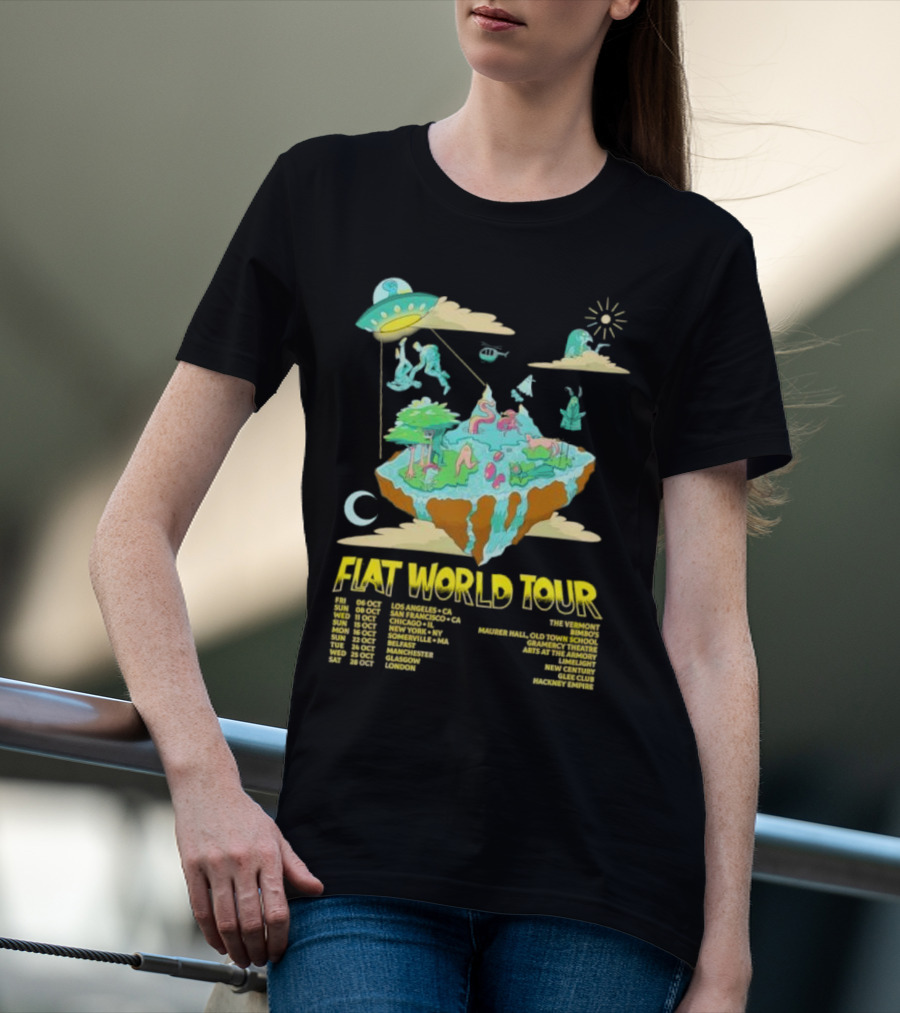 This Paranormal Life Flat World Tour Featuring Floating Islands And UFO With Tour Dates And Locations T-Shirt
