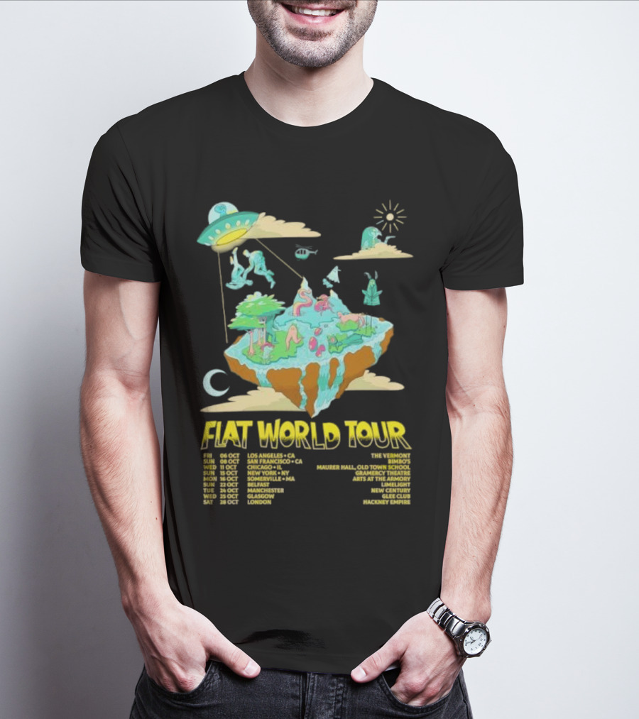 This Paranormal Life Flat World Tour Featuring Floating Islands And UFO With Tour Dates And Locations T-Shirt