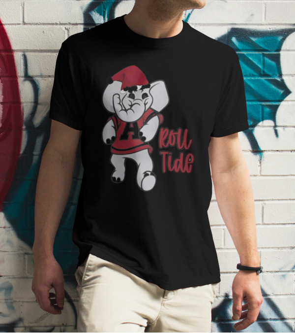 Alabama Crimson Tide Roll Tide Christmas Elephant Santa Hat T-Shirt
