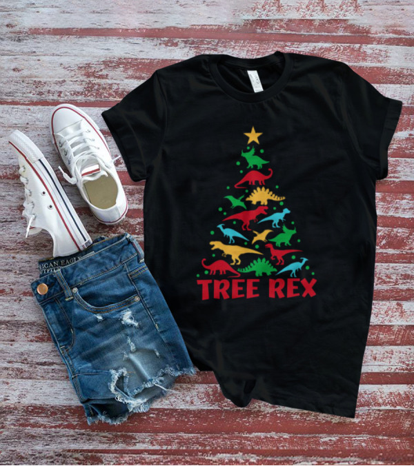 Tree Rex Dinosaur Christmas Tree With Colorful Dinosaurs T-Shirt