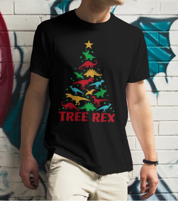 Tree Rex Dinosaur Christmas Tree With Colorful Dinosaurs T-Shirt