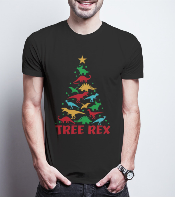 Tree Rex Dinosaur Christmas Tree With Colorful Dinosaurs T-Shirt