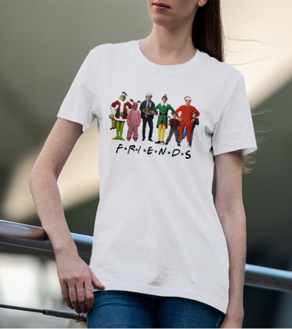 Friends Christmas Movie Character Costumes Grinch Elf Pink Bunny T-Shirt